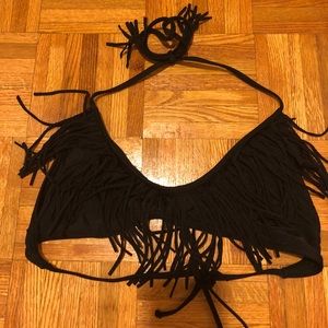 Black fringe bikini top